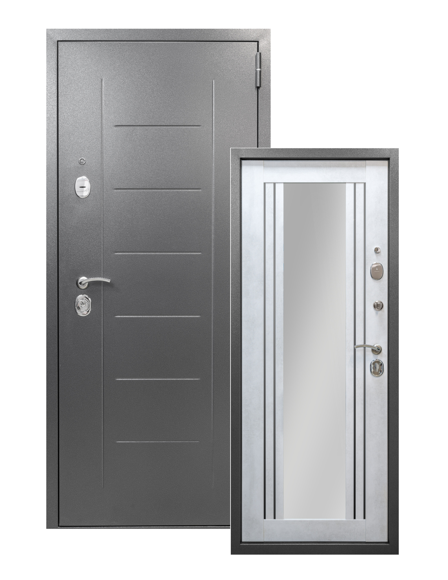 Дверь метал. Кадос зеркало серебро Т-16 бетон снежный