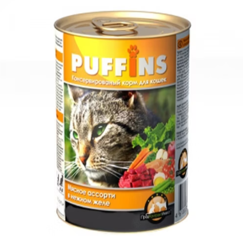 GP-00110260 Корм Puffins конс для кош Мясное ассортиЖеле 415г