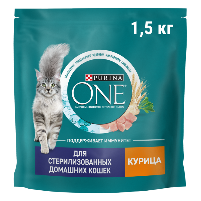 12557941 Корм сухой Purina ONE для домашних кошек с курицей 1,5кг