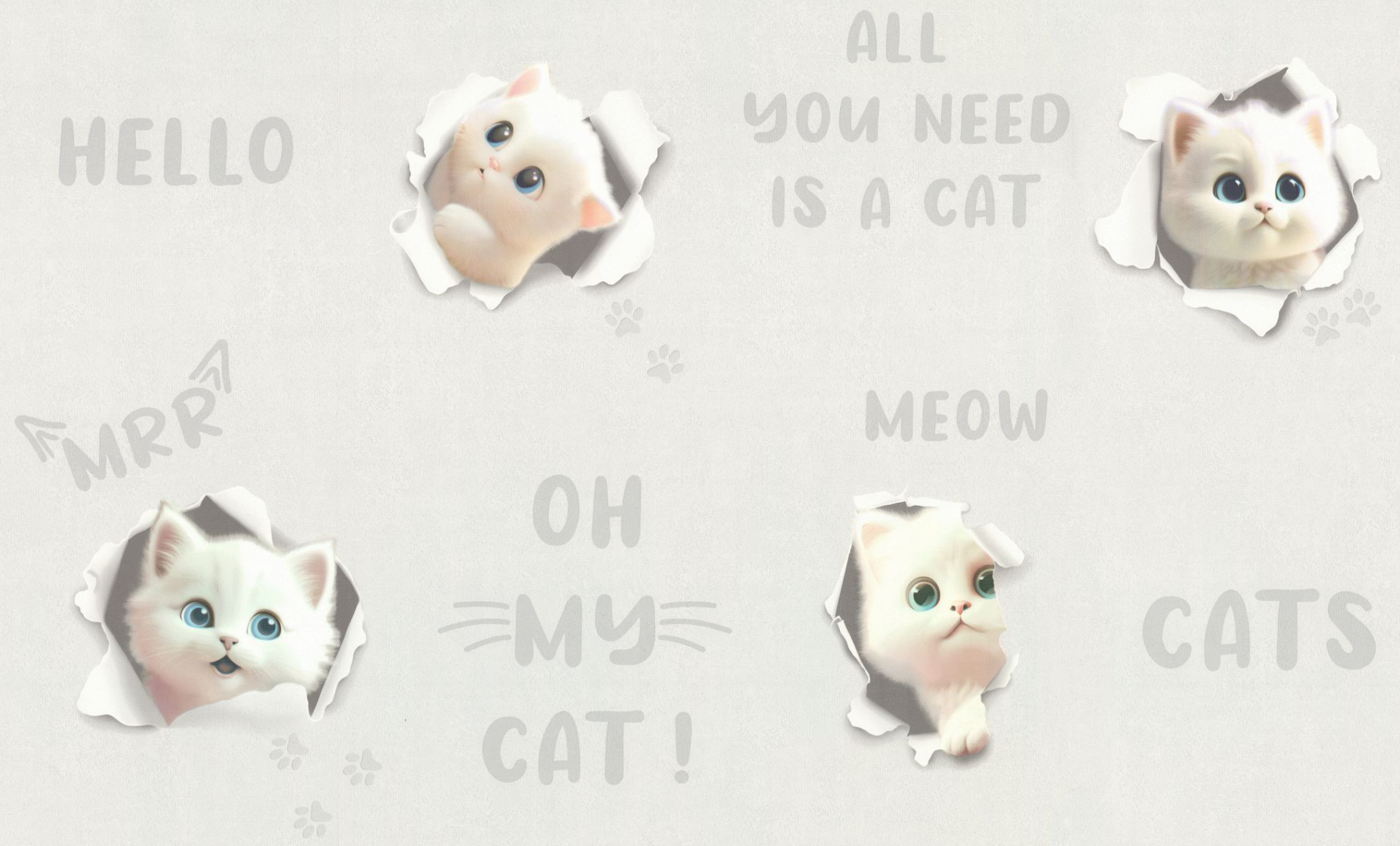 HC72285-14 Обои флизелиновые 3D Cats мотив белый 1,06х10,05м