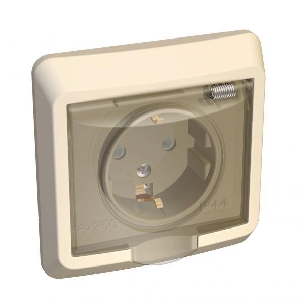 PC16-044K ЭТЮД кремовый Розетка СП 1м с заземление крышка шторка 16А IP20