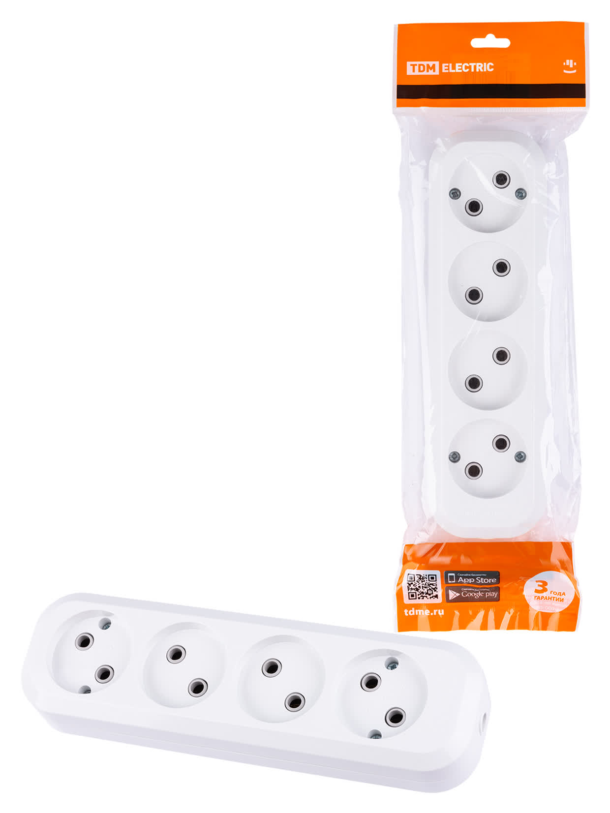 SQ1806-0011 Колодка розеточная 4 гнезда 2П б-з 10А 250В белая TDM