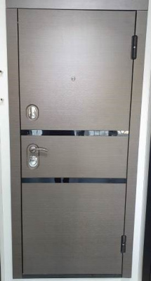 Дверь метал.ГЕРМЕС 21 серый дуб, металл.вставки,белый зеркало