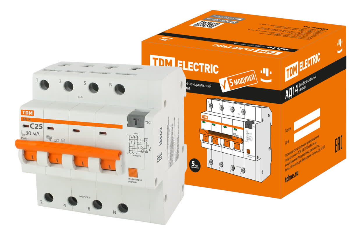 SQ0204-0133 Дифференциальный автомат TDM АД14 4п 25А 30Ма