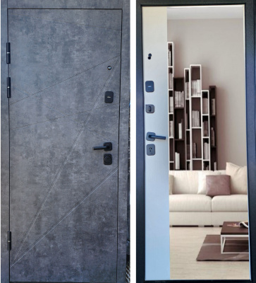 Дверь входная  Монтана бетон темный бетон снежный зеркало