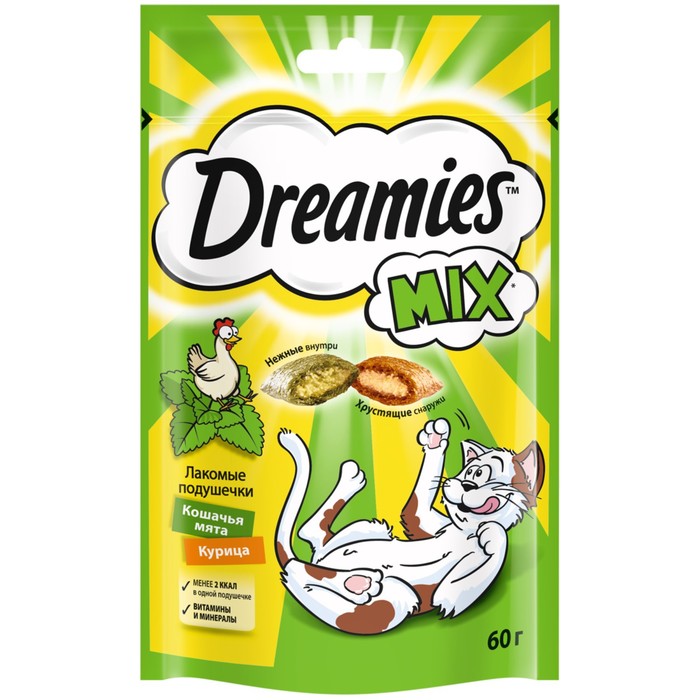 10075176 Лакомство Dreamies для кошек курица и кошачья мята 60г