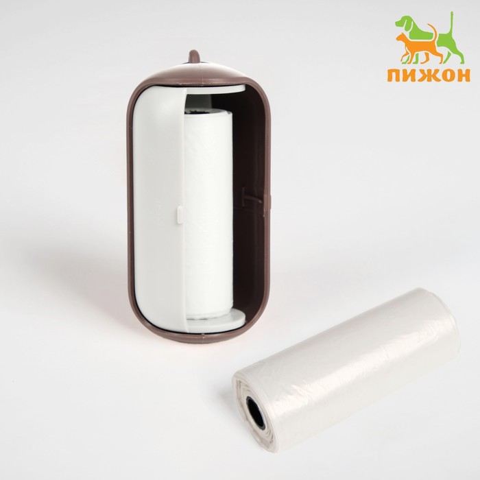 9155690 Контейнер-раздвижной с мешками для уборки (рулон 15 пакетов 29х21см), кофейно-серый