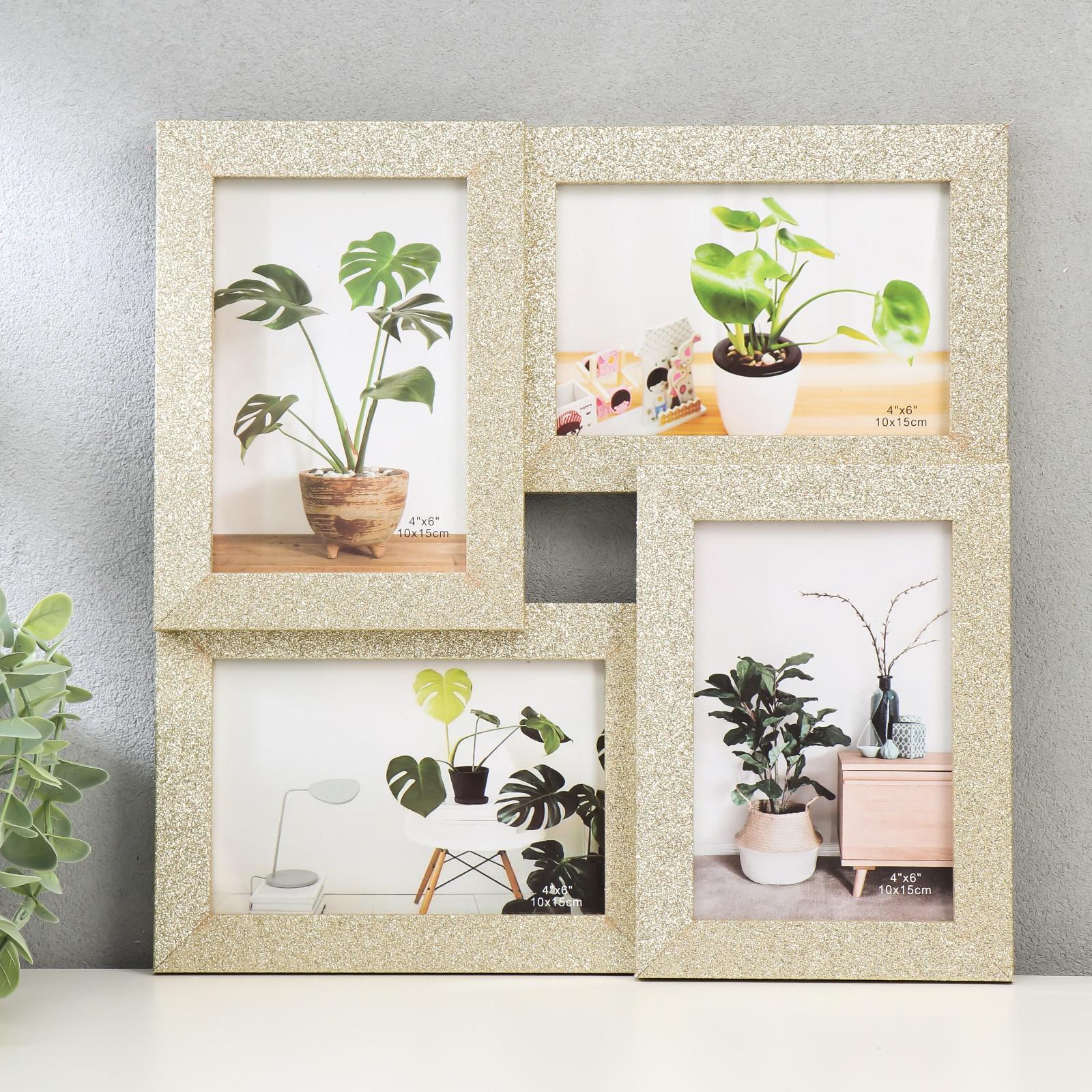5170536 Фоторамка на 4 фото 10х15 см Блёстки цвет золото