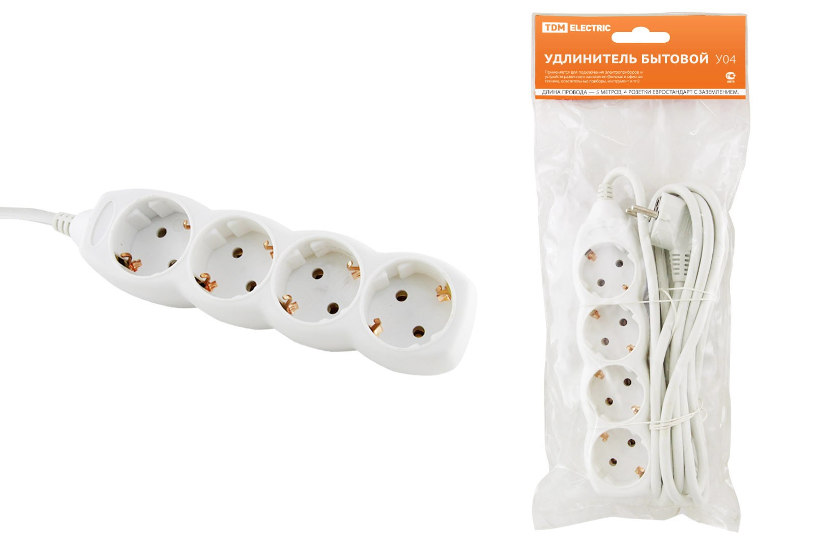 SQ1303-0012 Удлинитель бытовой TDM 5м 4гн У04 с заземлением, ПВС 3х1мм2  16А-250В