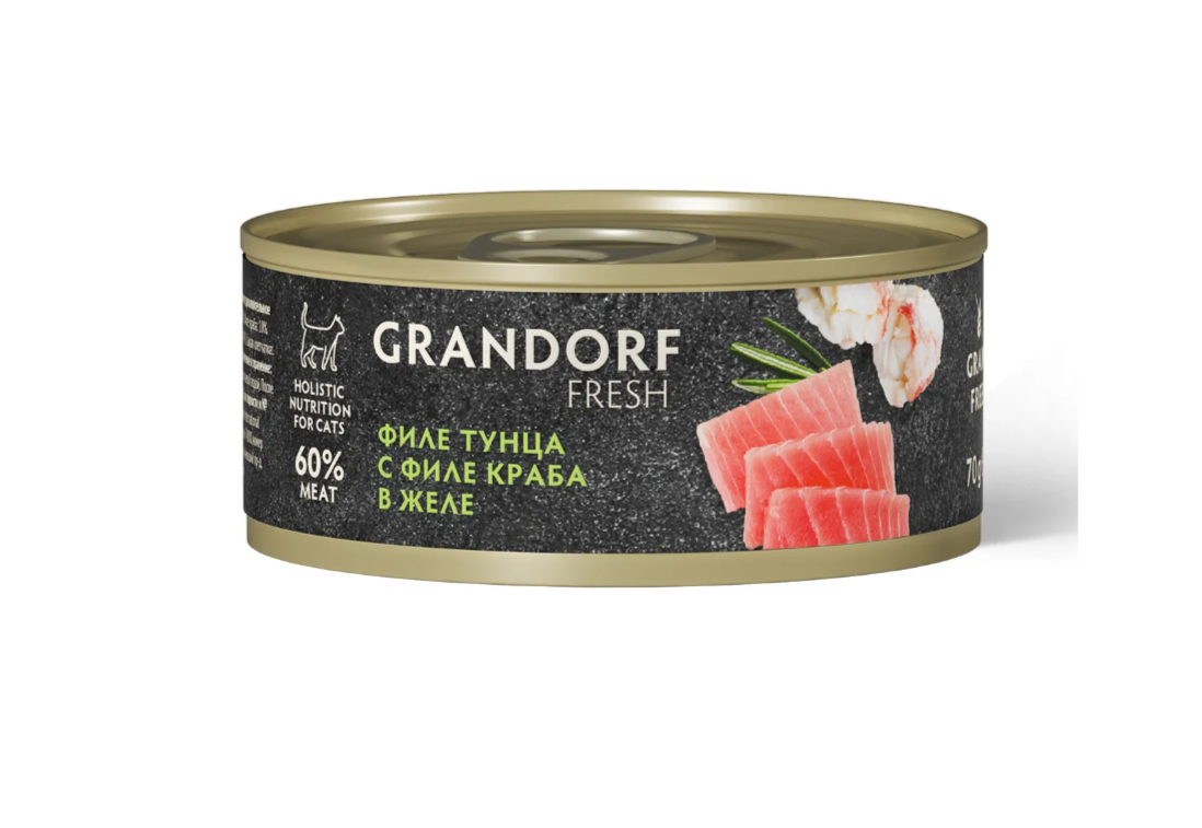 GP-00115953 Корм Grandorf Fresh конс д кош Филе тунца с филе краба в желе 70г