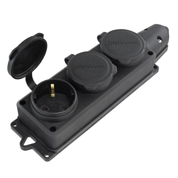 1323 Колодка UNIVersal 3х местная однофазная с заглушками Компакт с-з каучук 6А 250В IP44