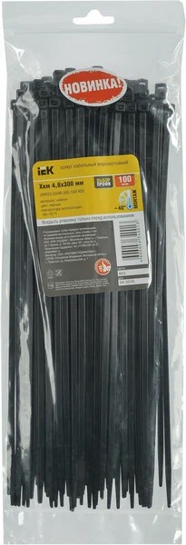 Морозостойкий хомут IEK ХКМ, 4,8x300 мм, черный, 100 шт.
