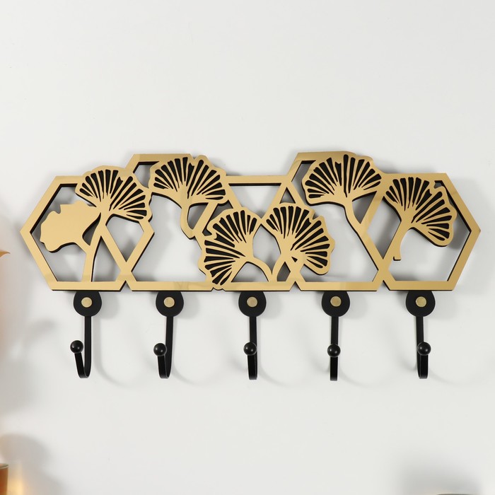 9923271 Крючки декоративные дерево Листья-веер 4,5х42,5х20,3 см