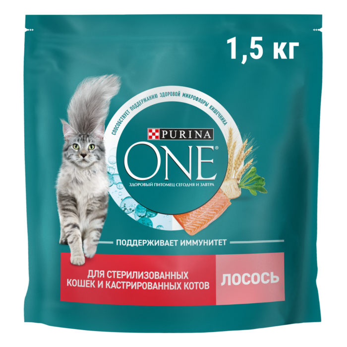 12557934 Корм сухой Purina ONE для стерилизованных кошек лосось 1,5кг