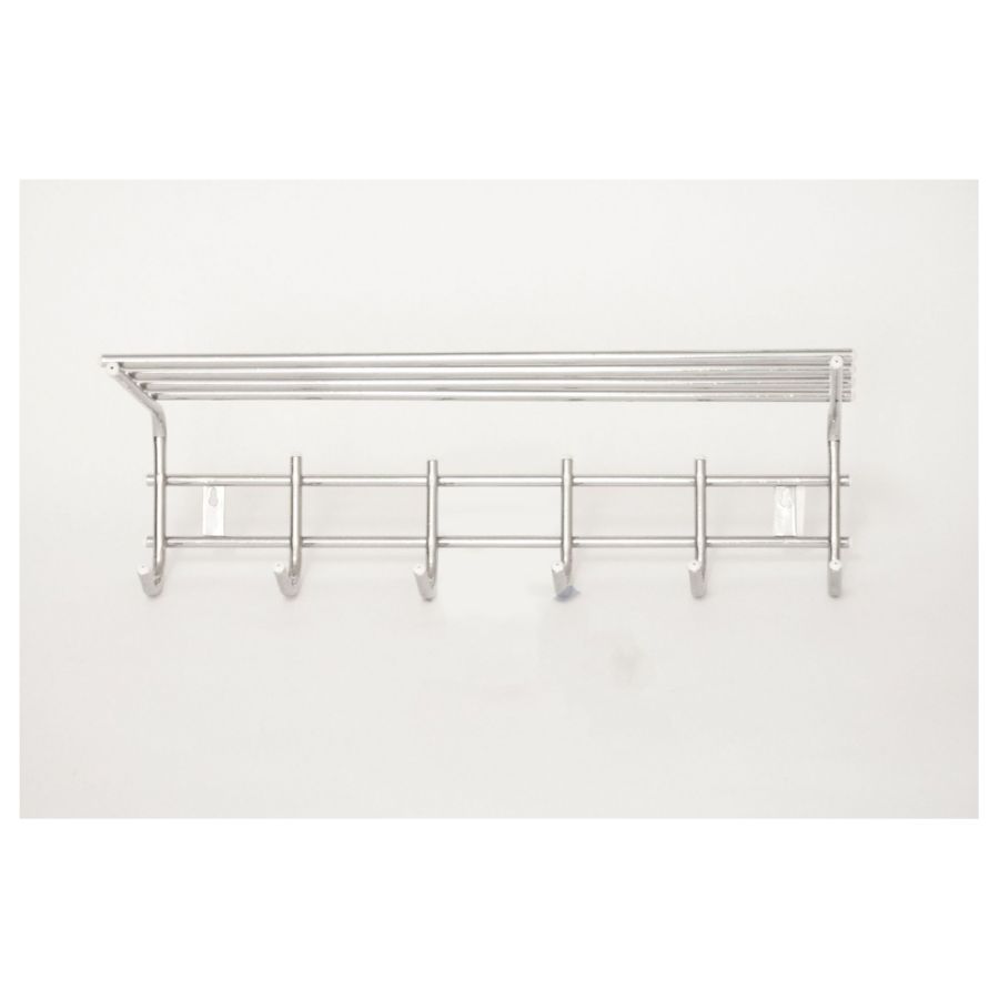 1217 Вешалка для одежды 6 крючков с полкой  (хром)
