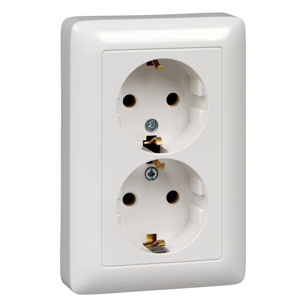 RS16-236-B Systeme Electric ХИТ белый в сборе Розетка СП 2м с-з б-ш 16А 250В SchE