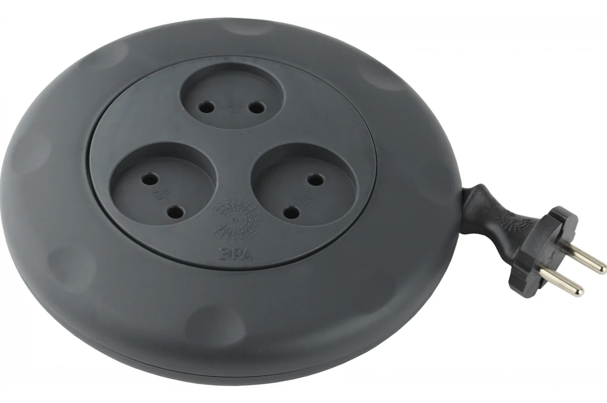 Б0019039 Удлинитель рулетка ЭРА 3м 3гн UR-3-3m-B (черный) без заземл, 2x0.75мм2, 3гн, 3м