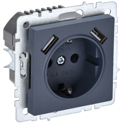 BR-R14-16-U21-D31-K35 Brite маренго Розетка СП 1м+2USB с заземлением шторки 16А IEK