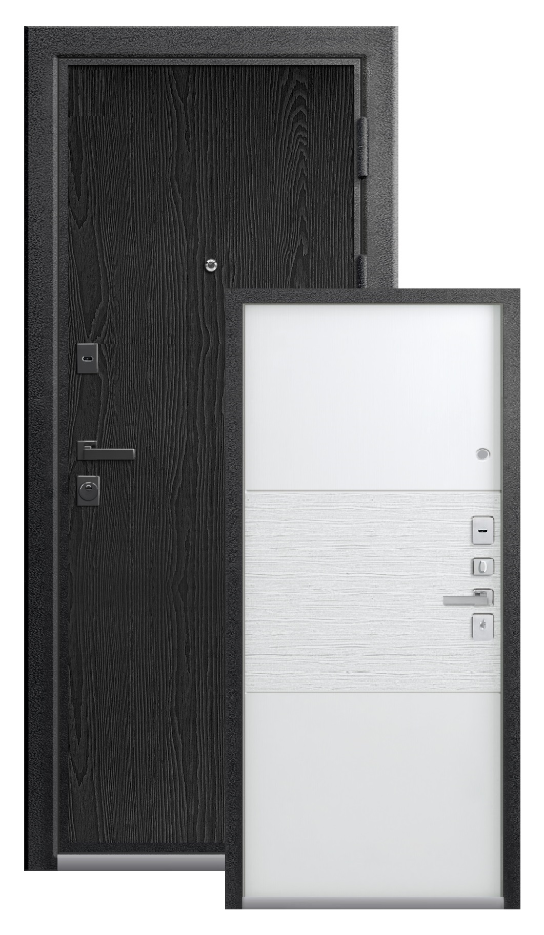 Дверь метал Звезда Серый муар распил графит софт белый