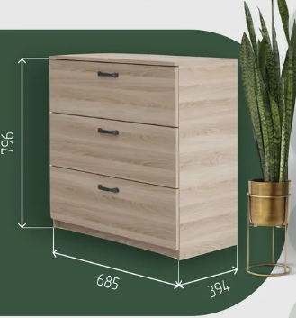217178 Комод Комми 3 ящика 68,5х79,6х39,4 дуб натура