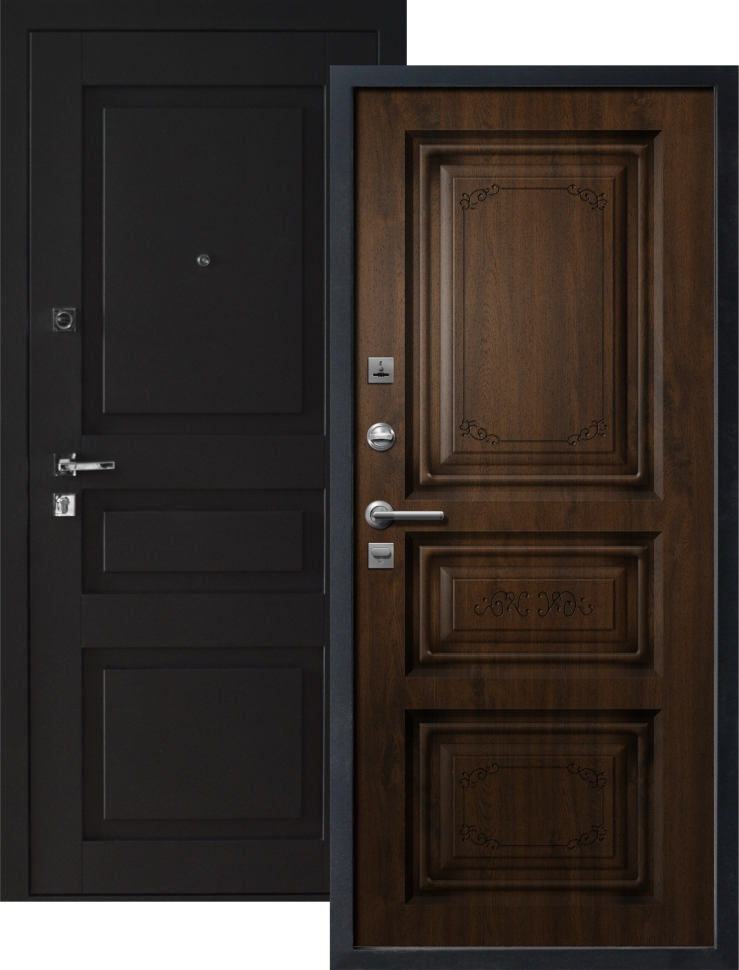 Дверь САНТО 2  Дуб тем. Патина Металлик черный