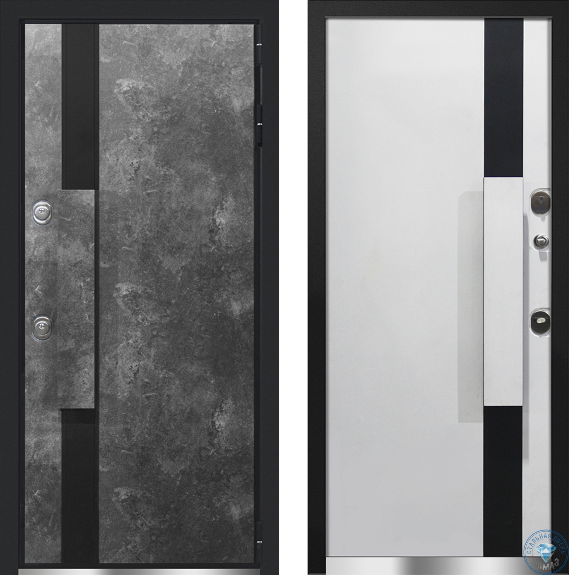 Дверь входная НИКО Стоун Грей ГЛ Рейгар ГЛ Металлик черный без блесток