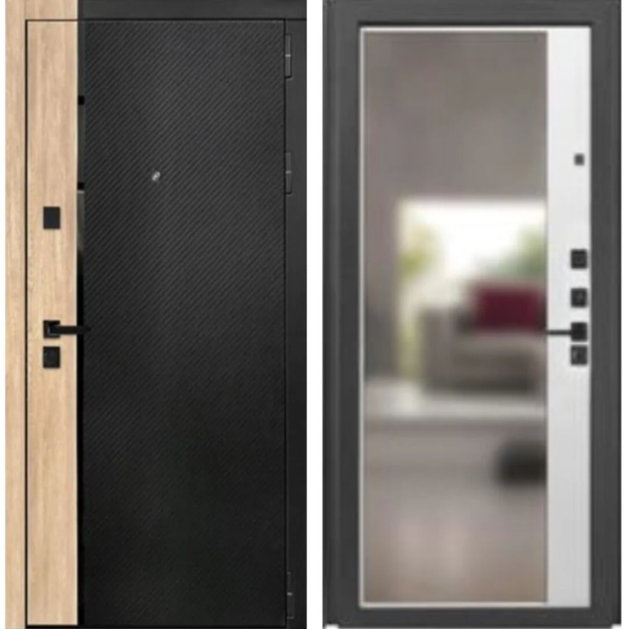 GP-00101595 Дверь метал. DORSTON ROVER 02 Зеркало, Черный кварц-Эшвайт 2050х860 R (правая)