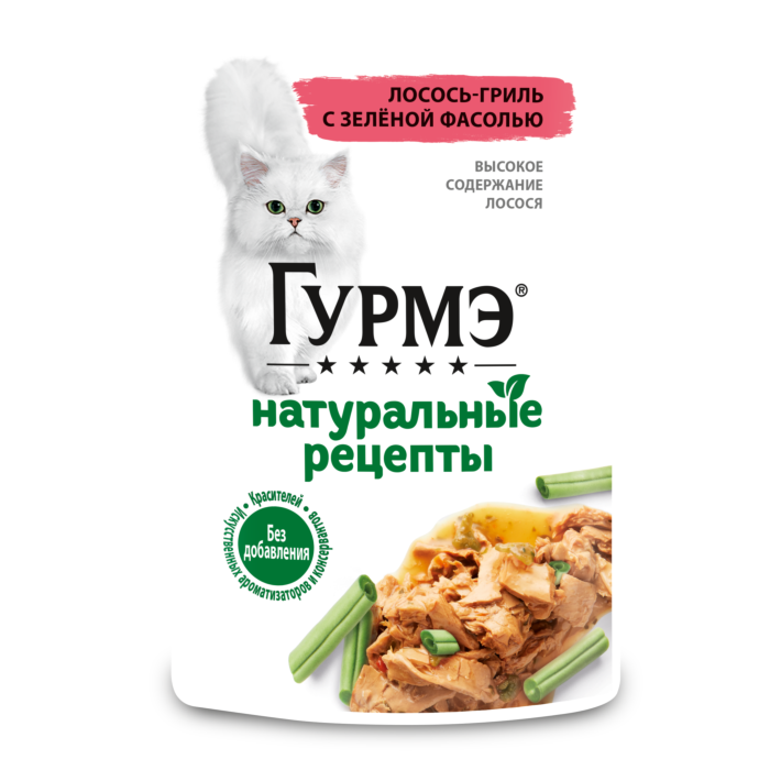12496262 Влажный корм для кошек Гурмэ Натуральные рецепты с лососем и фасолью 75г