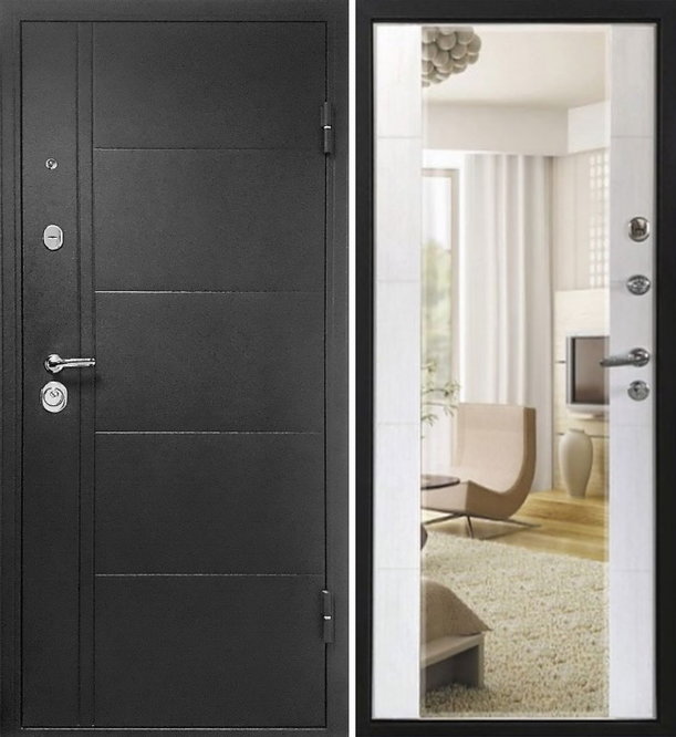 Дверь метал. Форпост Эверест зеркало беленый дуб