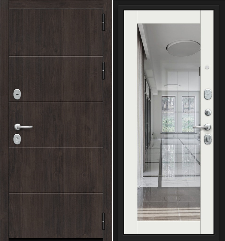 Дверь метал.Зорро Зеркало венге кофе ГР-1 бьянко