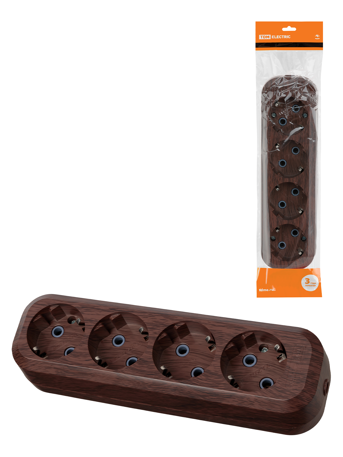 SQ1806-0065 Колодка розеточная 4 гнезда 2П+3 16А 250В Эко (бук) TDM