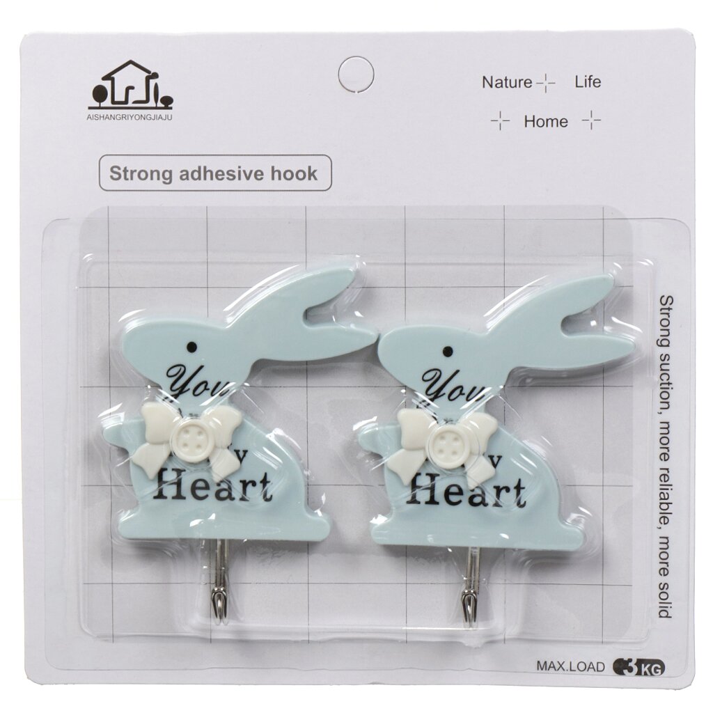 404167 Крючок самоклеящийся, 2 шт, 7х9.5 см, пластик, Заяц Y9-211 блистер