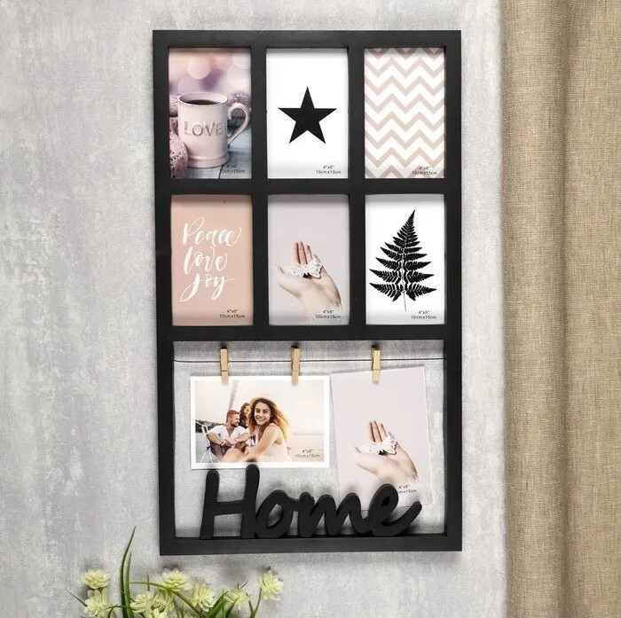 4495385 Фоторамка пластик на 7 фото 10х15 см Дом 55,5х33 см. цвет чёрный