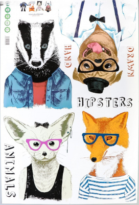 4764142 Наклейка пластик Животные хипстеры 60х90 см.