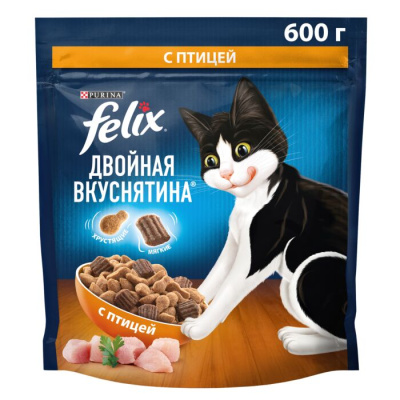 12561125 Корм сухой FELIX для кошек Двойная Вкуснятина Птица 600г