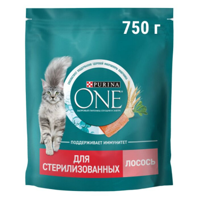 12505590 Корм сухой Purina ONE для стерилизованных кошек Лосось 750г